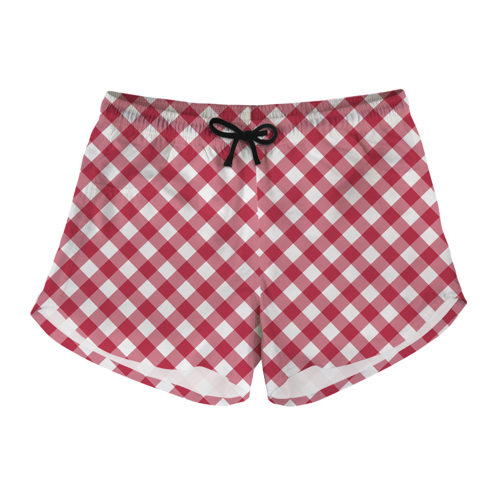 Cardinal Red And White Gingham Print Women's Shorts