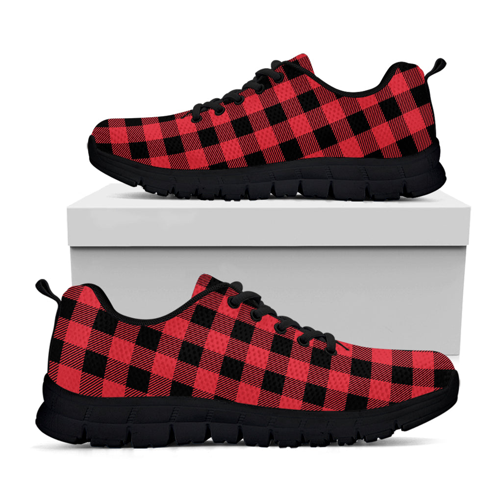 Cardinal Red Buffalo Check Pattern Print Black Sneakers