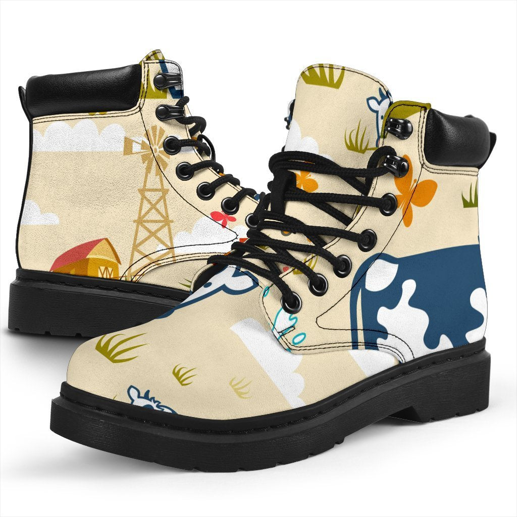 Cartoon Dairy Cow Farm Pattern Print Classic Boots