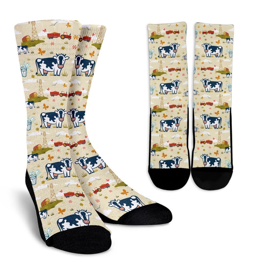 Cartoon Dairy Cow Farm Pattern Print Crew Socks