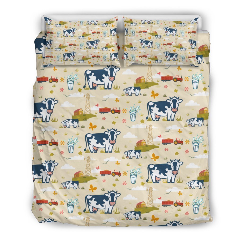 Cartoon Dairy Cow Farm Pattern Print Duvet Cover Bedding Set