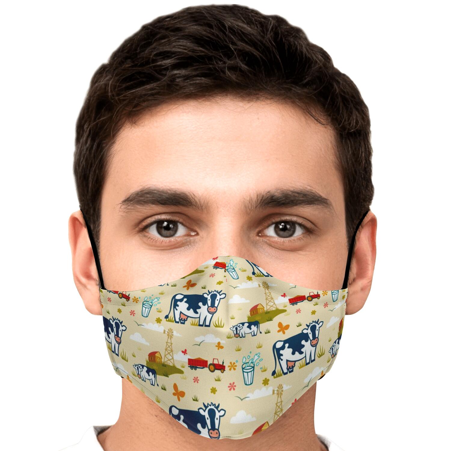 Cartoon Dairy Cow Farm Pattern Print Face Mask