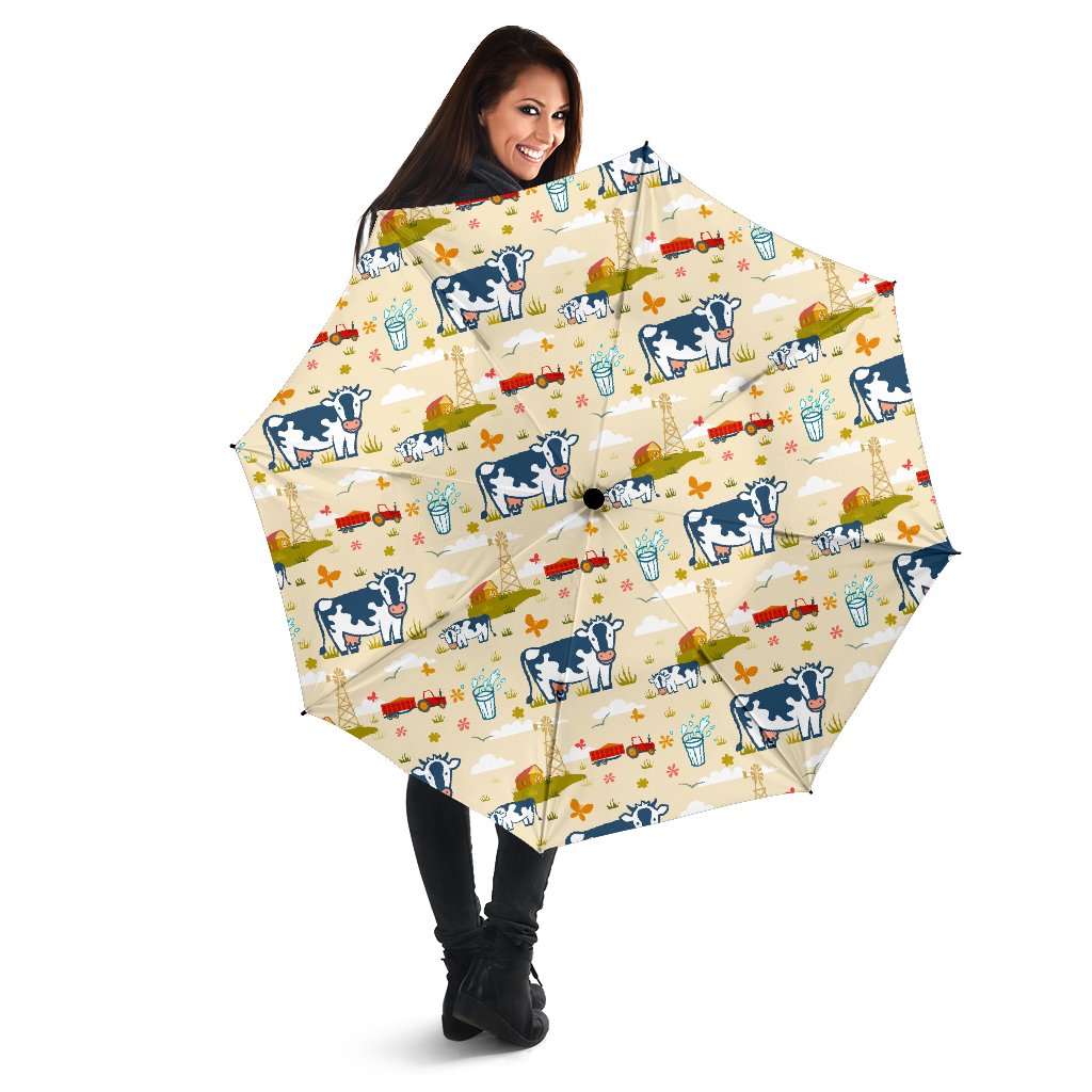 Cartoon Dairy Cow Farm Pattern Print Foldable Umbrella