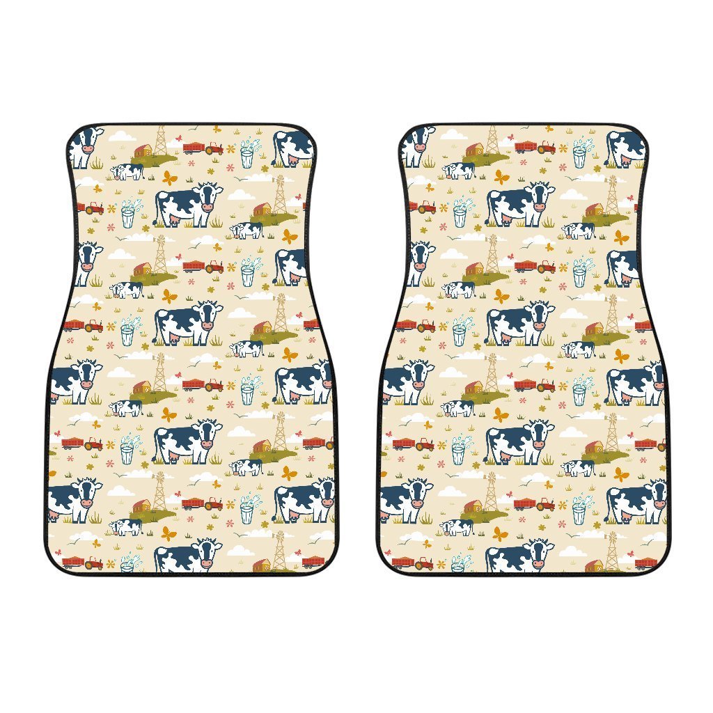 Cartoon Dairy Cow Farm Pattern Print Front Car Floor Mats