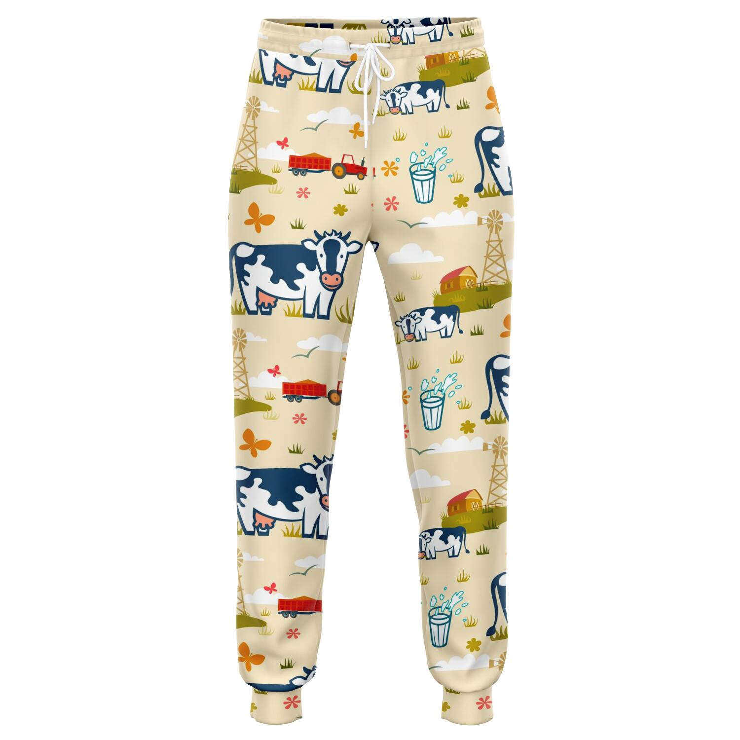 Cartoon Dairy Cow Farm Pattern Print Jogger Pants