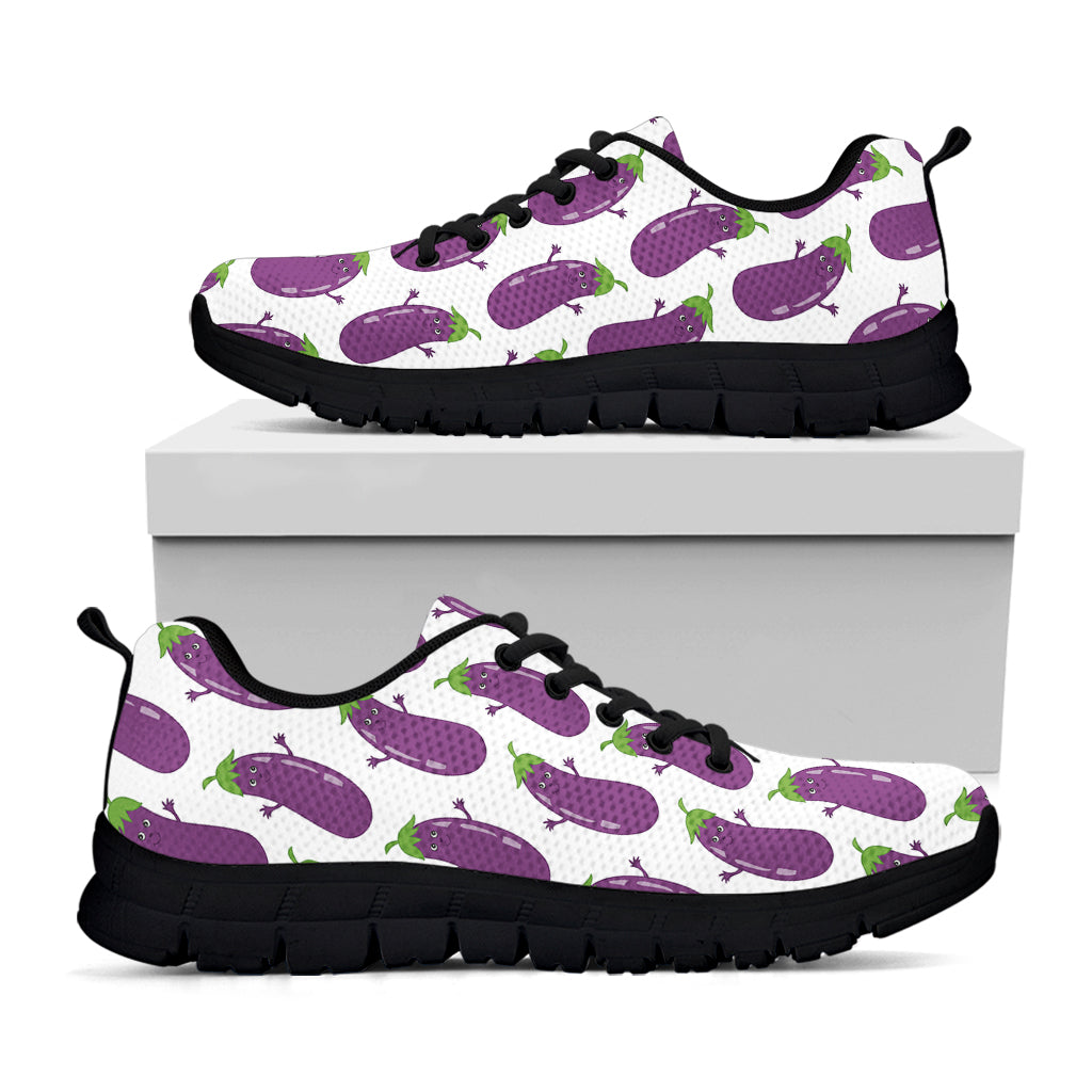 Cartoon Eggplant Pattern Print Black Sneakers