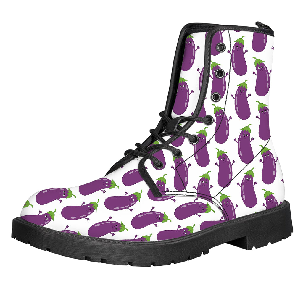 Cartoon Eggplant Pattern Print Leather Boots