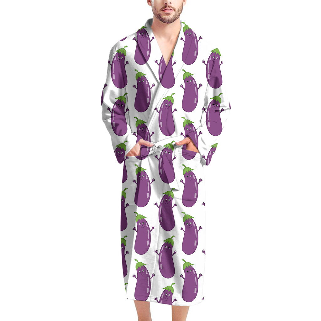 Cartoon Eggplant Pattern Print Men's Bathrobe