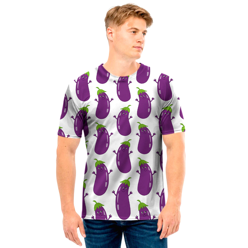 Cartoon Eggplant Pattern Print Men's T-Shirt