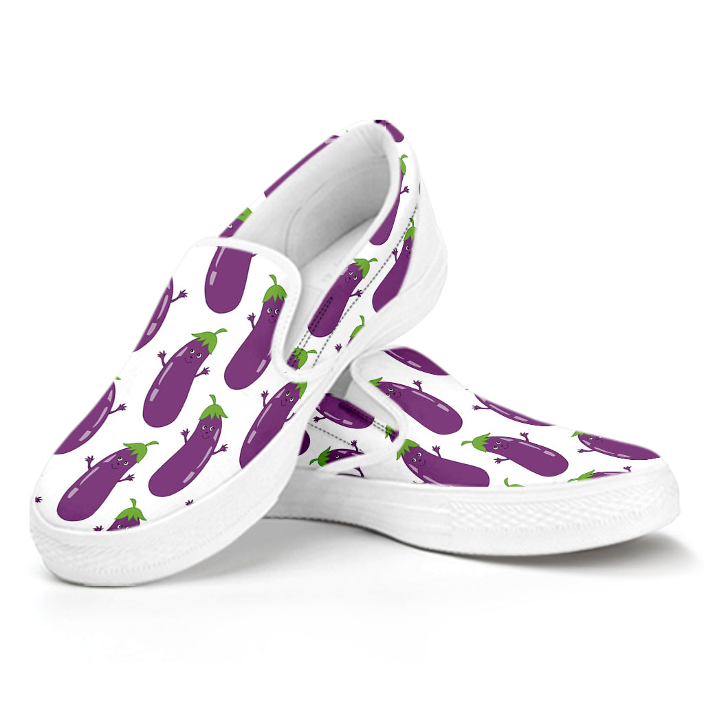 Cartoon Eggplant Pattern Print White Slip On Shoes
