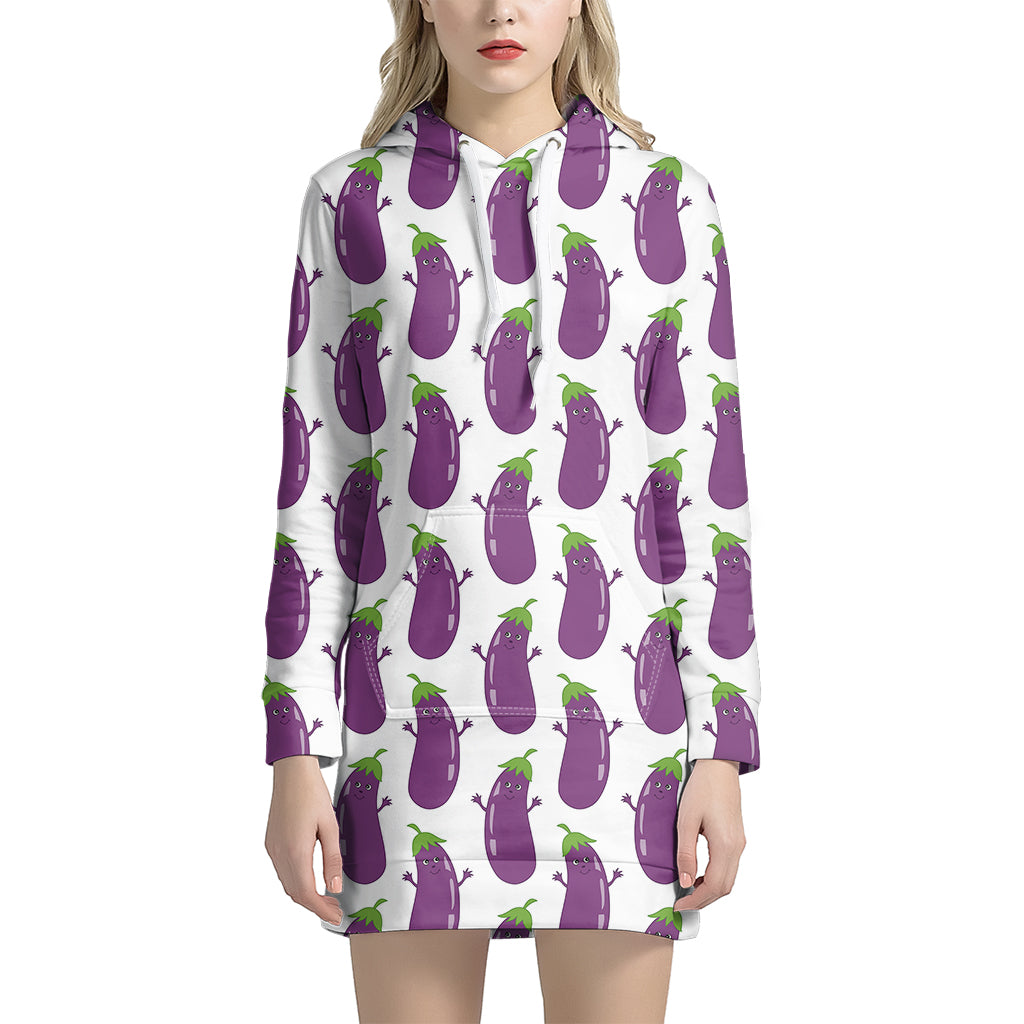 Cartoon Eggplant Pattern Print Women's Pullover Hoodie Dress