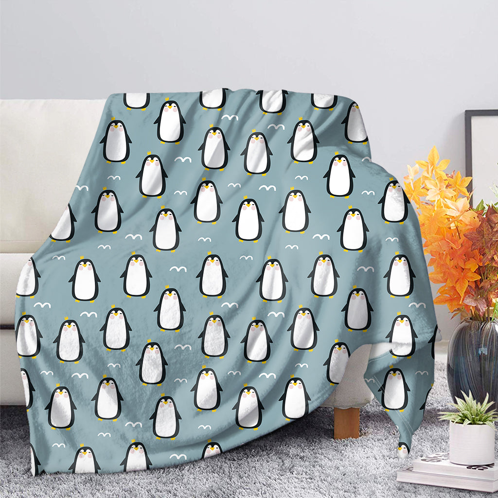 Cartoon Emperor Penguin Pattern Print Blanket