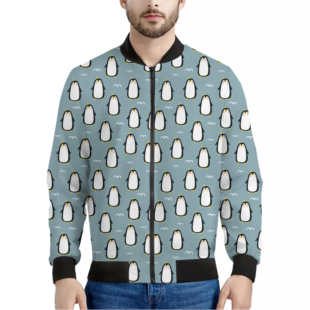 Cartoon Emperor Penguin Pattern Print Men's Bomber Jacket