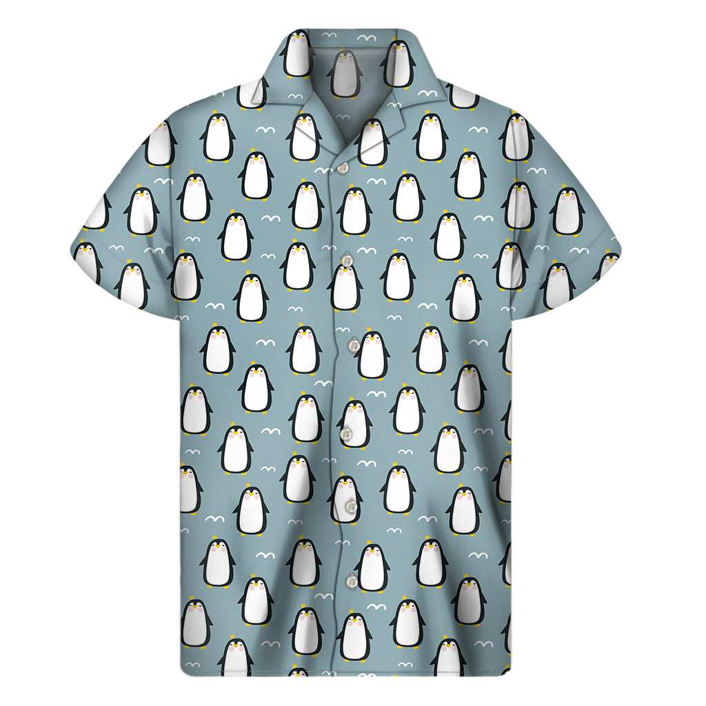 Cartoon Emperor Penguin Pattern Print Men's Short Sleeve Shirt