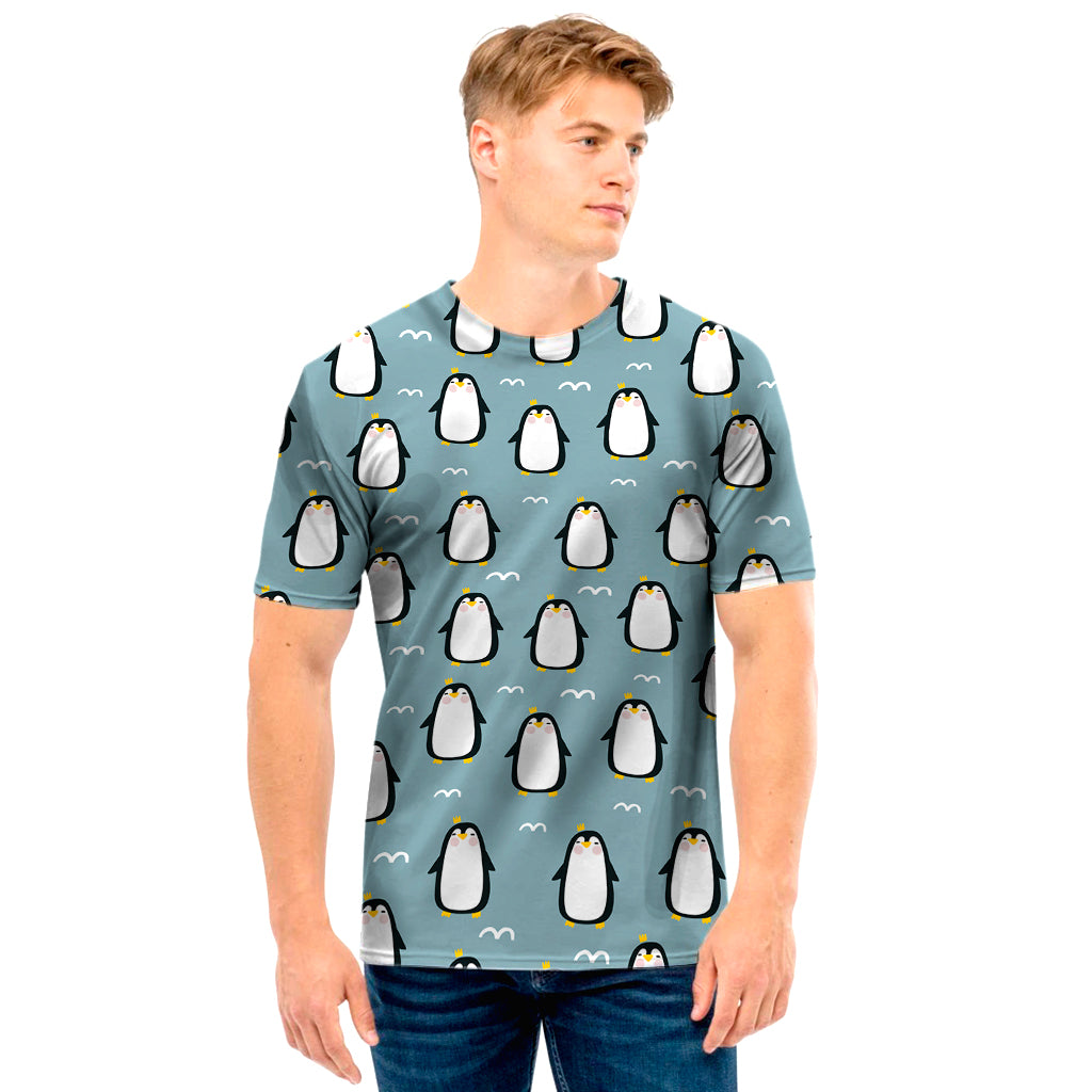 Cartoon Emperor Penguin Pattern Print Men's T-Shirt
