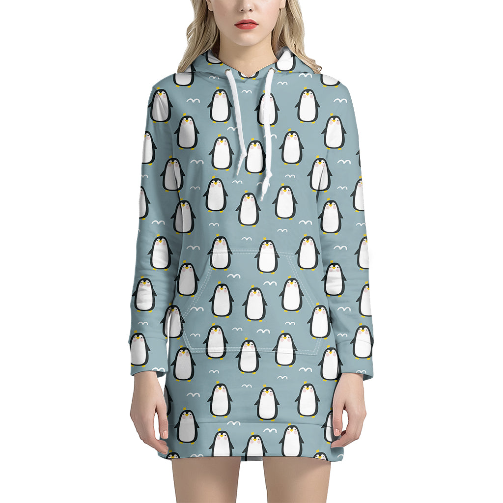 Cartoon Emperor Penguin Pattern Print Women's Pullover Hoodie Dress