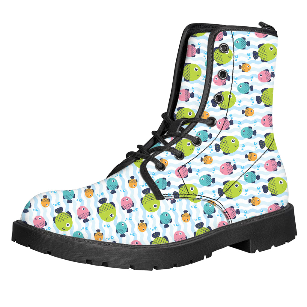 Cartoon Fish Pattern Print Leather Boots