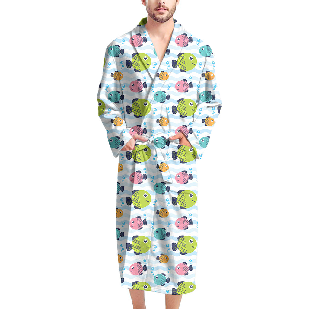 Cartoon Fish Pattern Print Men's Bathrobe