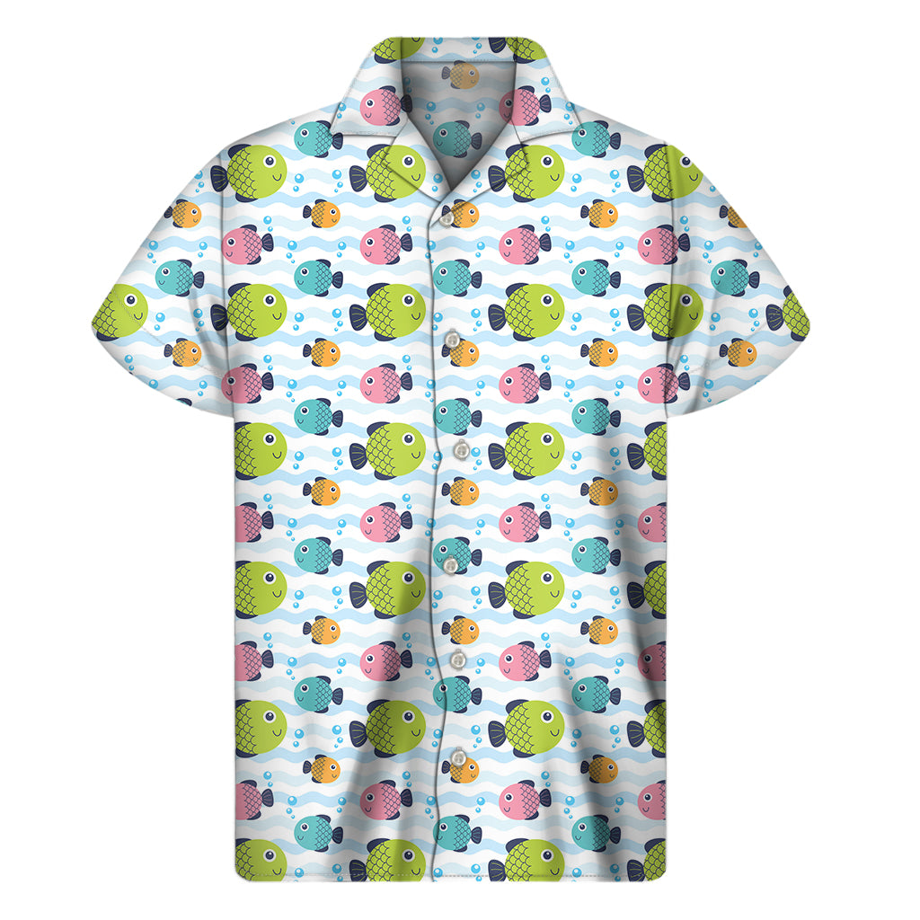 Cartoon Fish Pattern Print Men's Short Sleeve Shirt