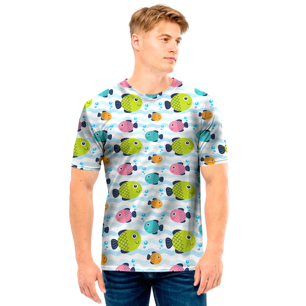 Cartoon Fish Pattern Print Men's T-Shirt