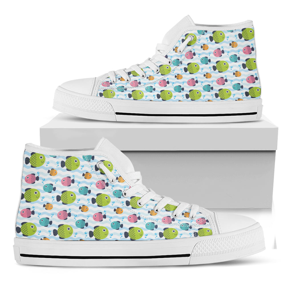 Cartoon Fish Pattern Print White High Top Shoes