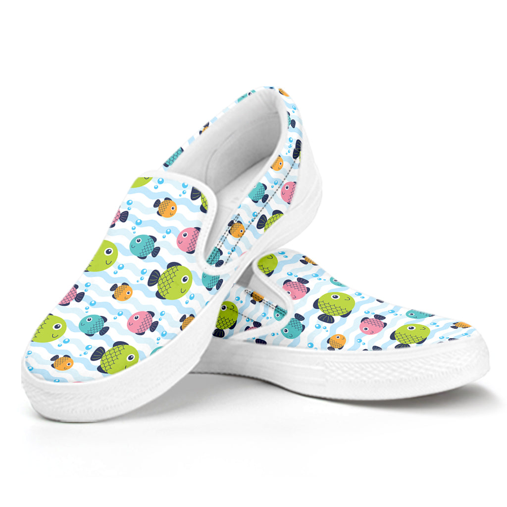 Cartoon Fish Pattern Print White Slip On Shoes