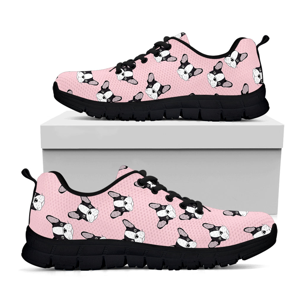 Cartoon French Bulldog Pattern Print Black Sneakers