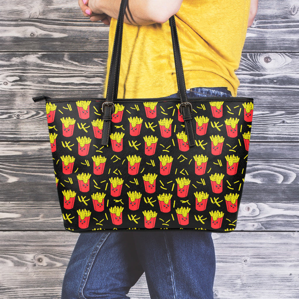 Cartoon French Fries Pattern Print Leather Tote Bag