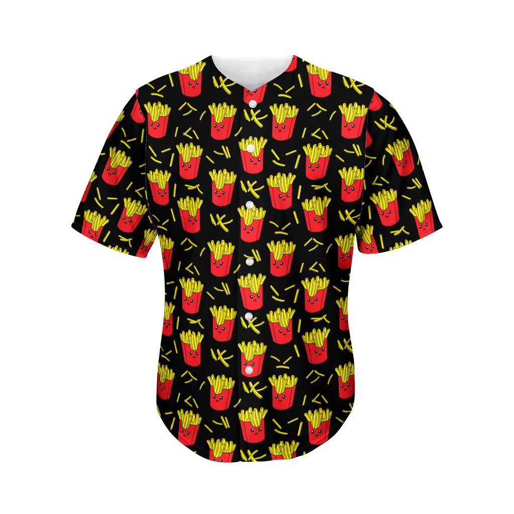 Cartoon French Fries Pattern Print Men's Baseball Jersey