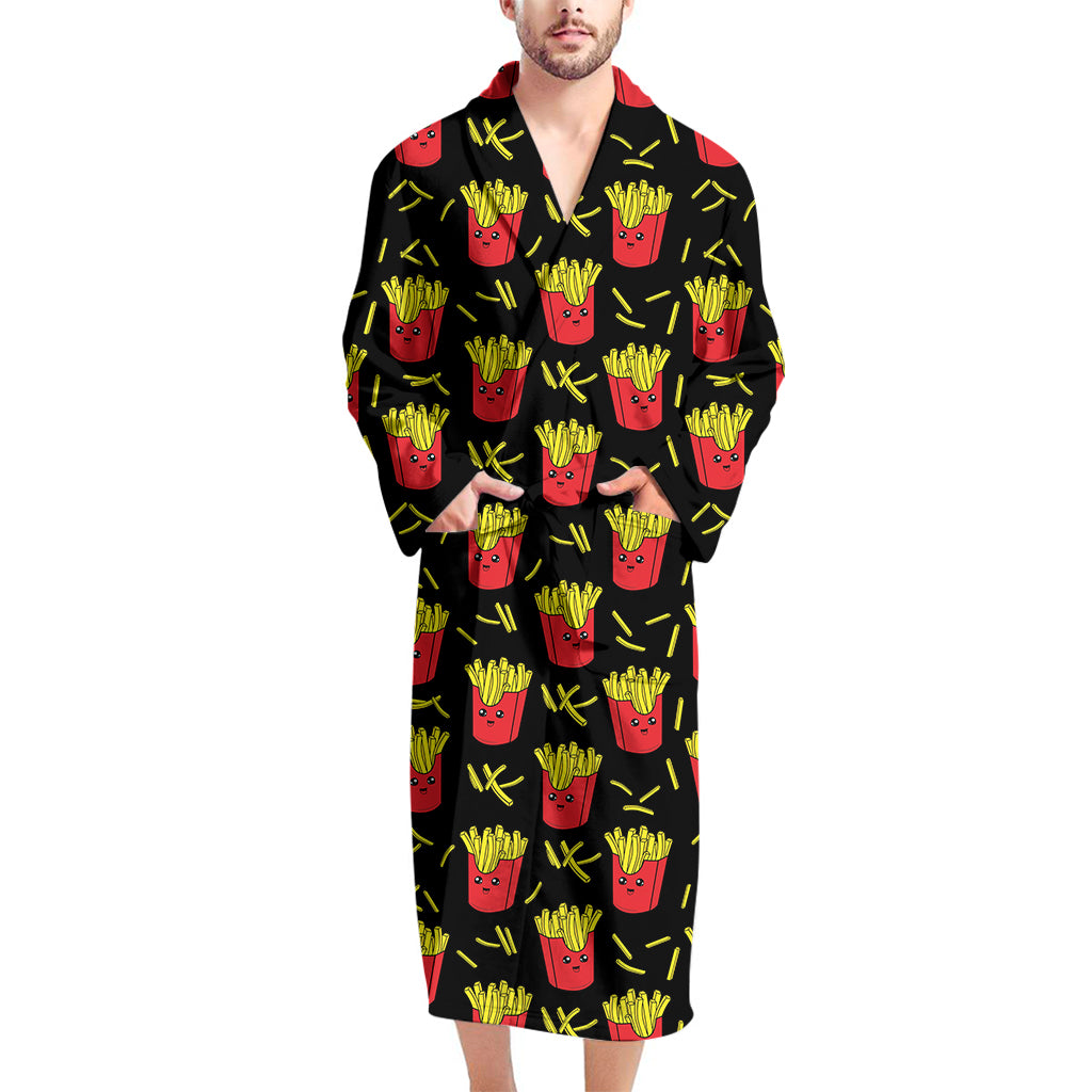 Cartoon French Fries Pattern Print Men's Bathrobe