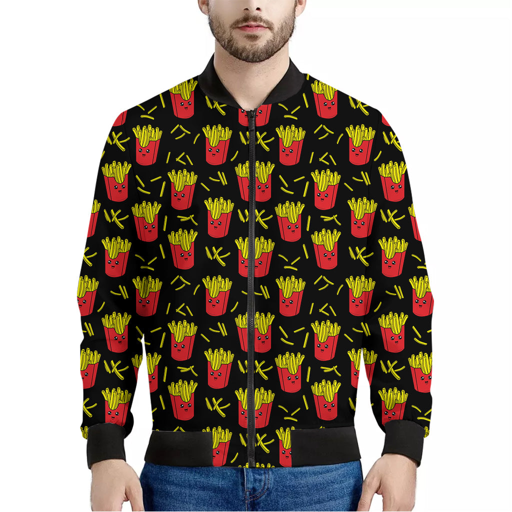 Cartoon French Fries Pattern Print Men's Bomber Jacket