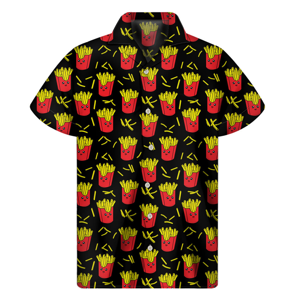 Cartoon French Fries Pattern Print Men's Short Sleeve Shirt