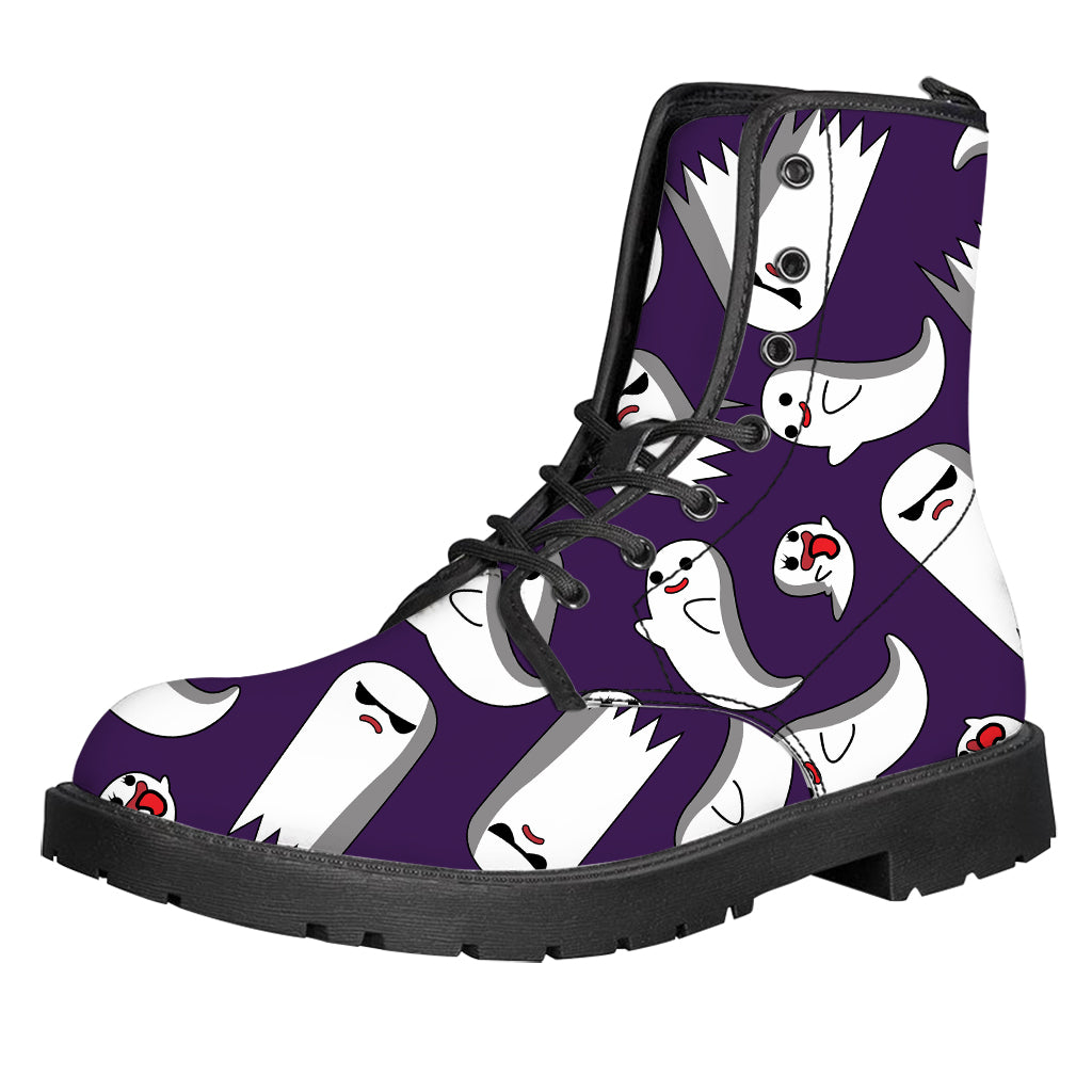 Cartoon Ghost Pattern Print Leather Boots