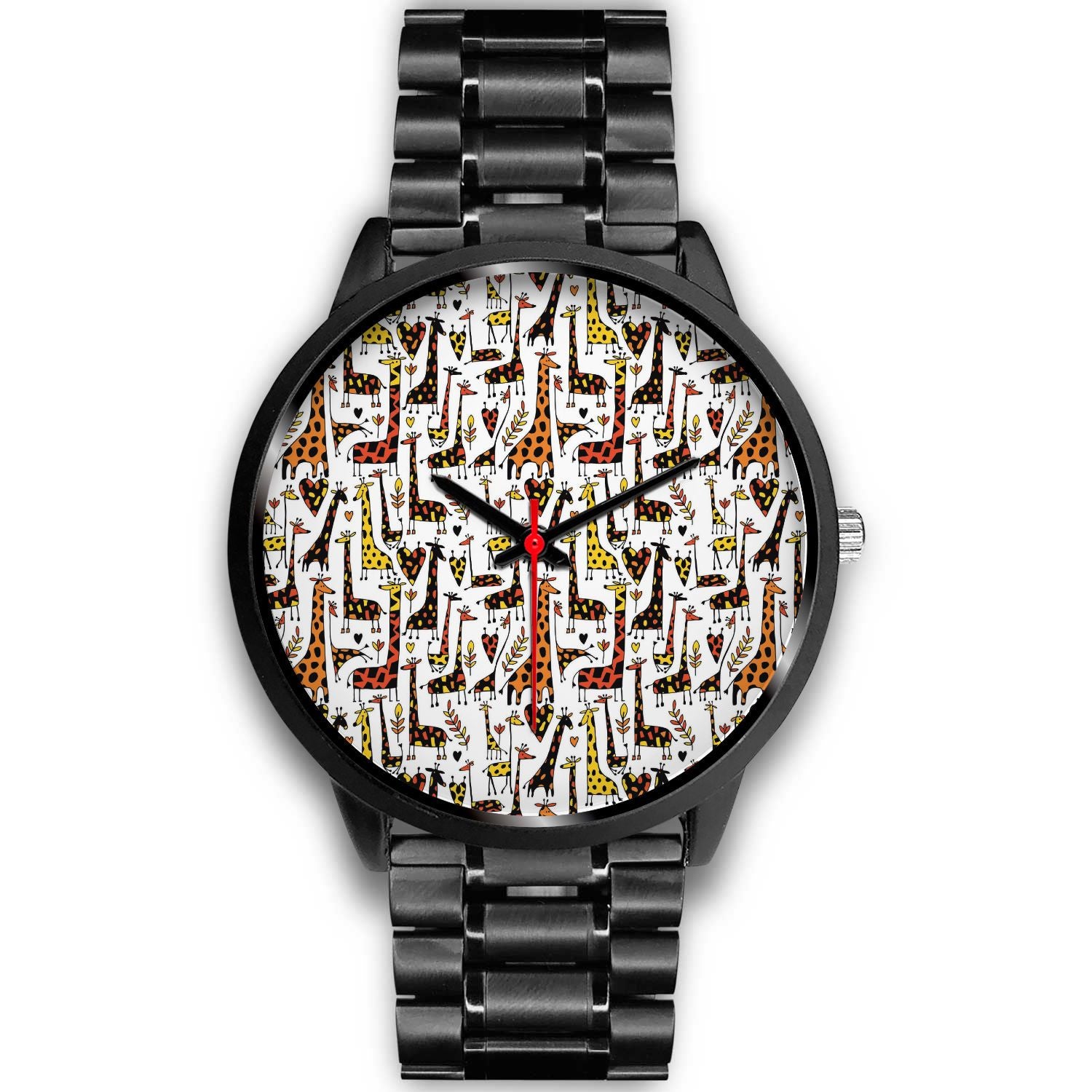 Cartoon Giraffe Pattern Print Black Watch