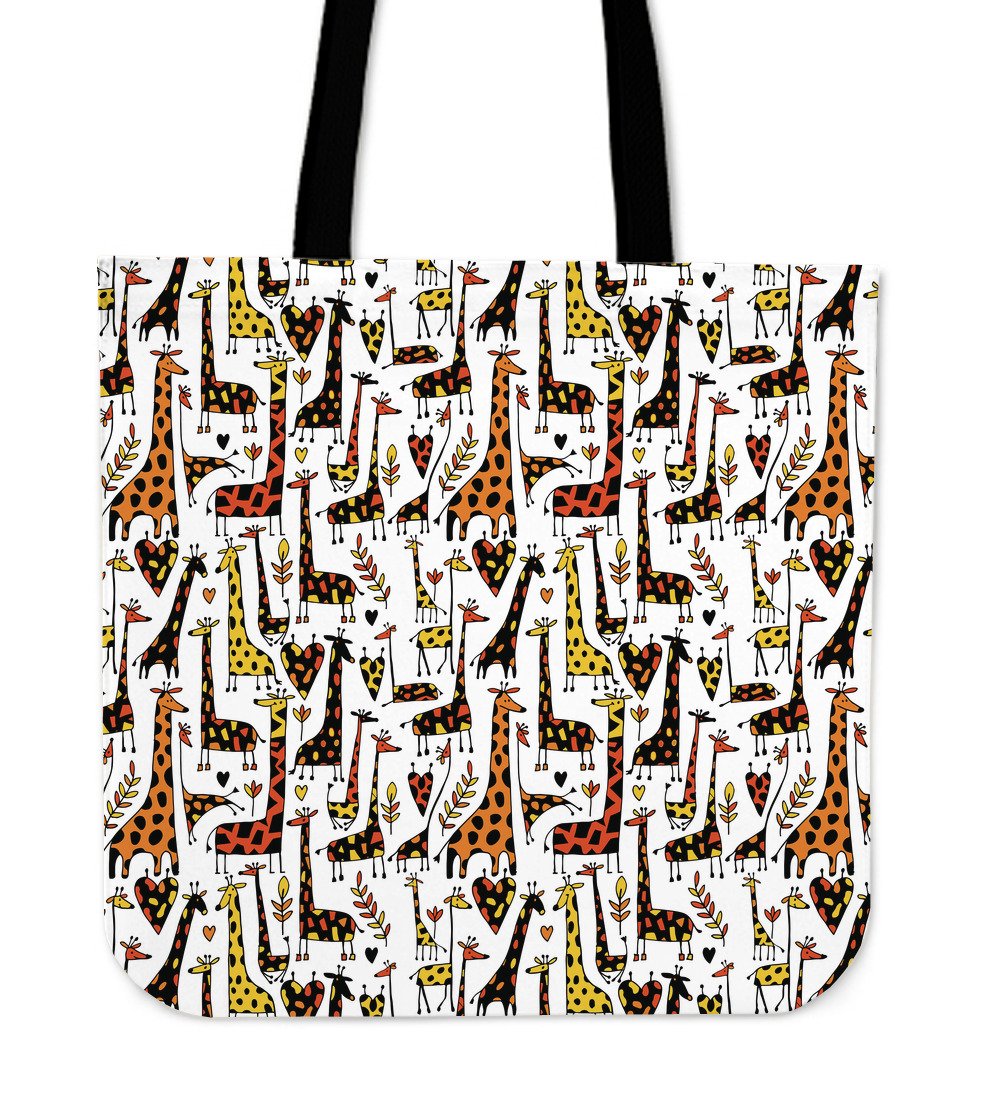 Cartoon Giraffe Pattern Print Canvas Tote Bag