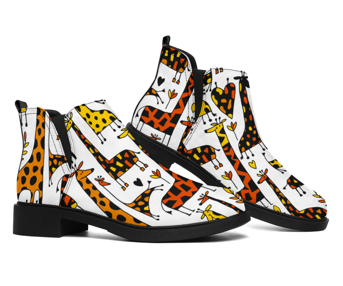 Cartoon Giraffe Pattern Print Flat Ankle Boots