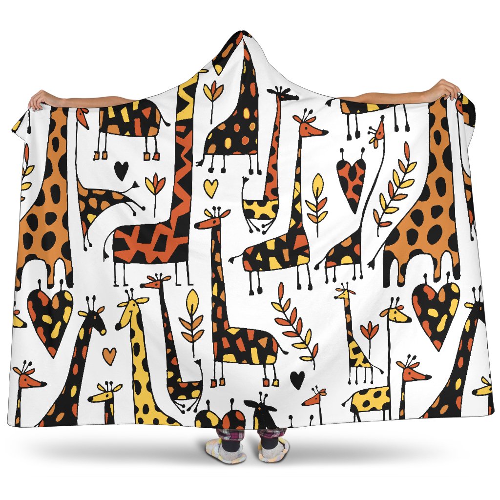 Cartoon Giraffe Pattern Print Hooded Blanket