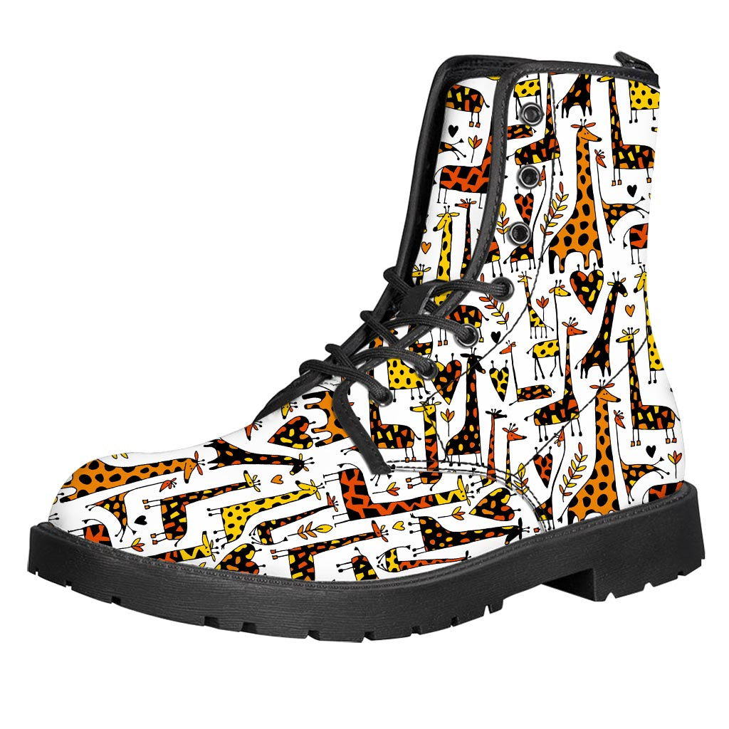 Cartoon Giraffe Pattern Print Leather Boots