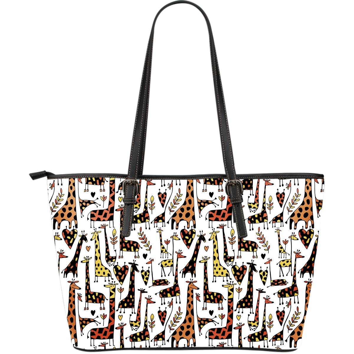 Cartoon Giraffe Pattern Print Leather Tote Bag