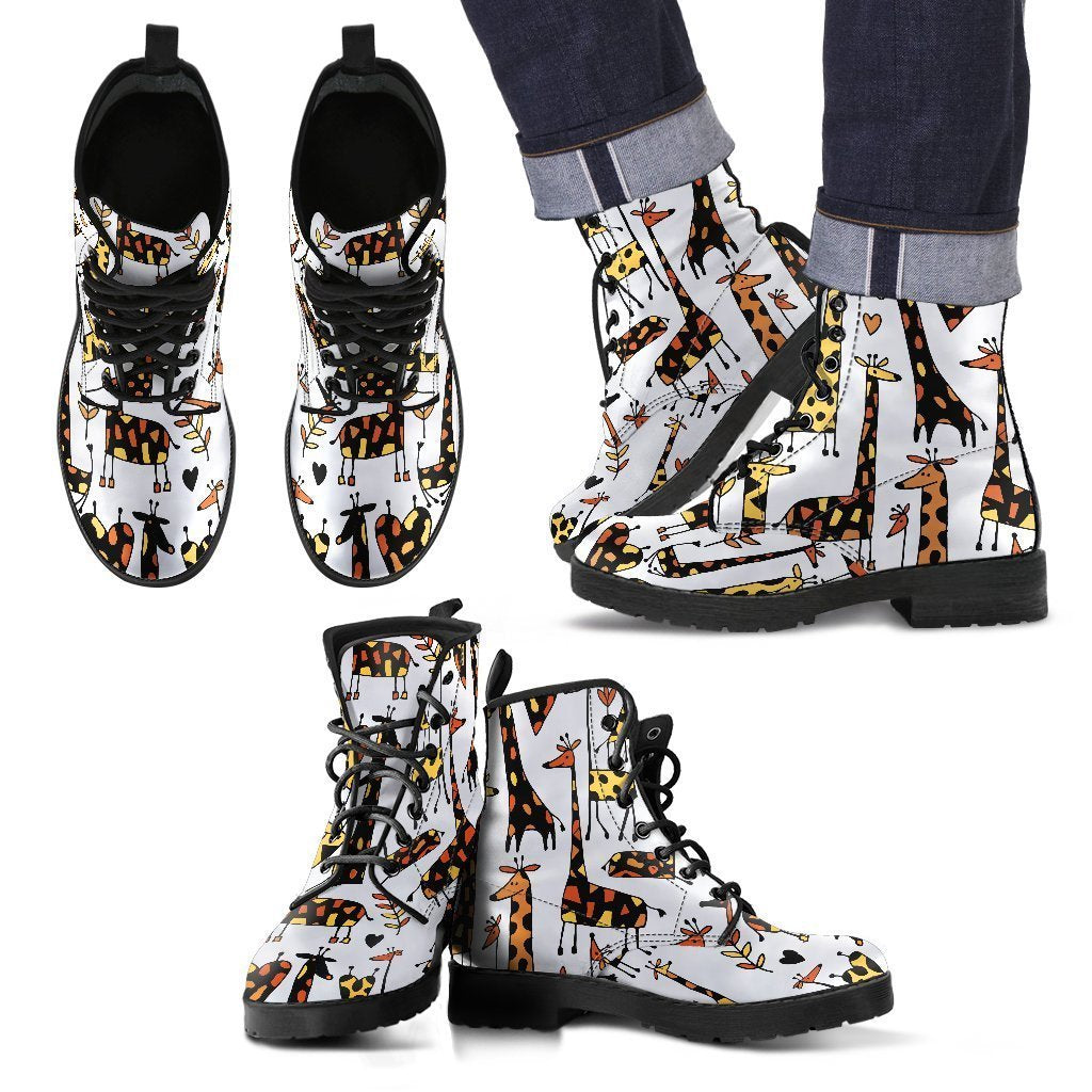 Cartoon Giraffe Pattern Print Men's Boots