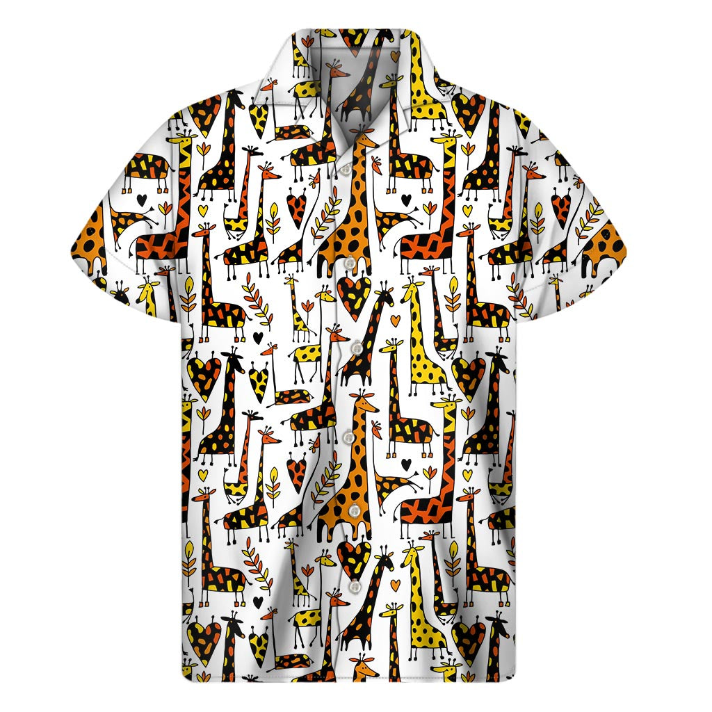 Cartoon Giraffe Pattern Print Men's Short Sleeve Shirt