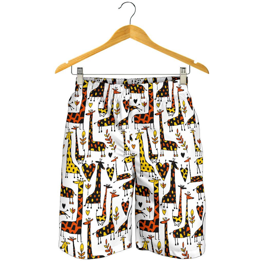 Cartoon Giraffe Pattern Print Men's Shorts