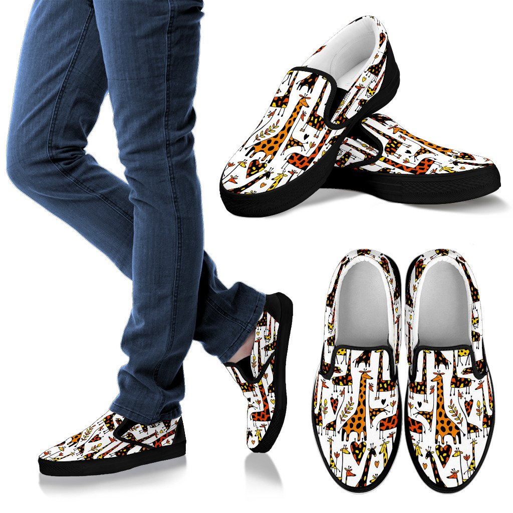 Cartoon Giraffe Pattern Print Men's Slip On Shoes