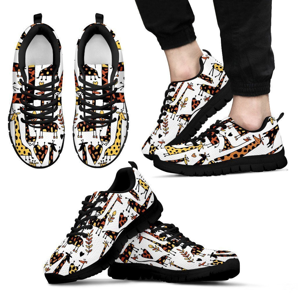 Cartoon Giraffe Pattern Print Men's Sneakers