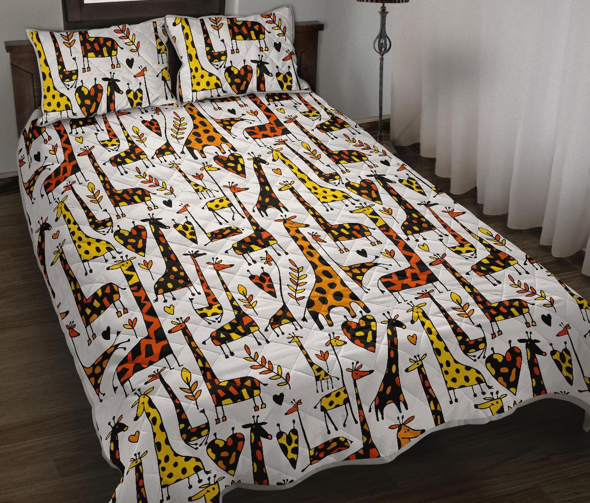 Cartoon Giraffe Pattern Print Quilt Bed Set