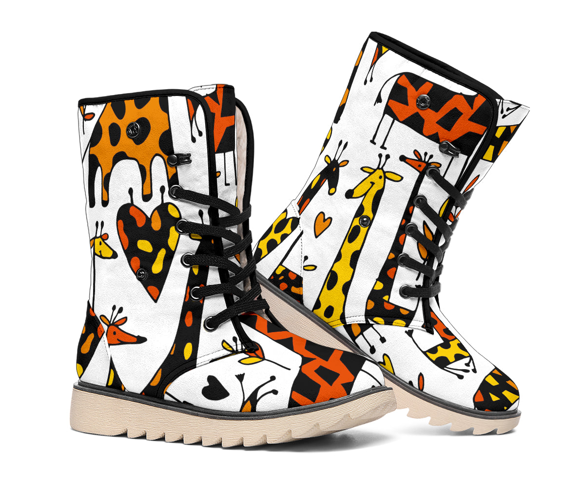 Cartoon Giraffe Pattern Print Winter Boots