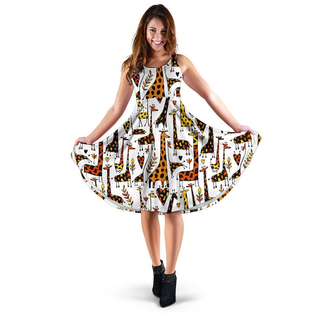 Cartoon Giraffe Pattern Print Women's Dress