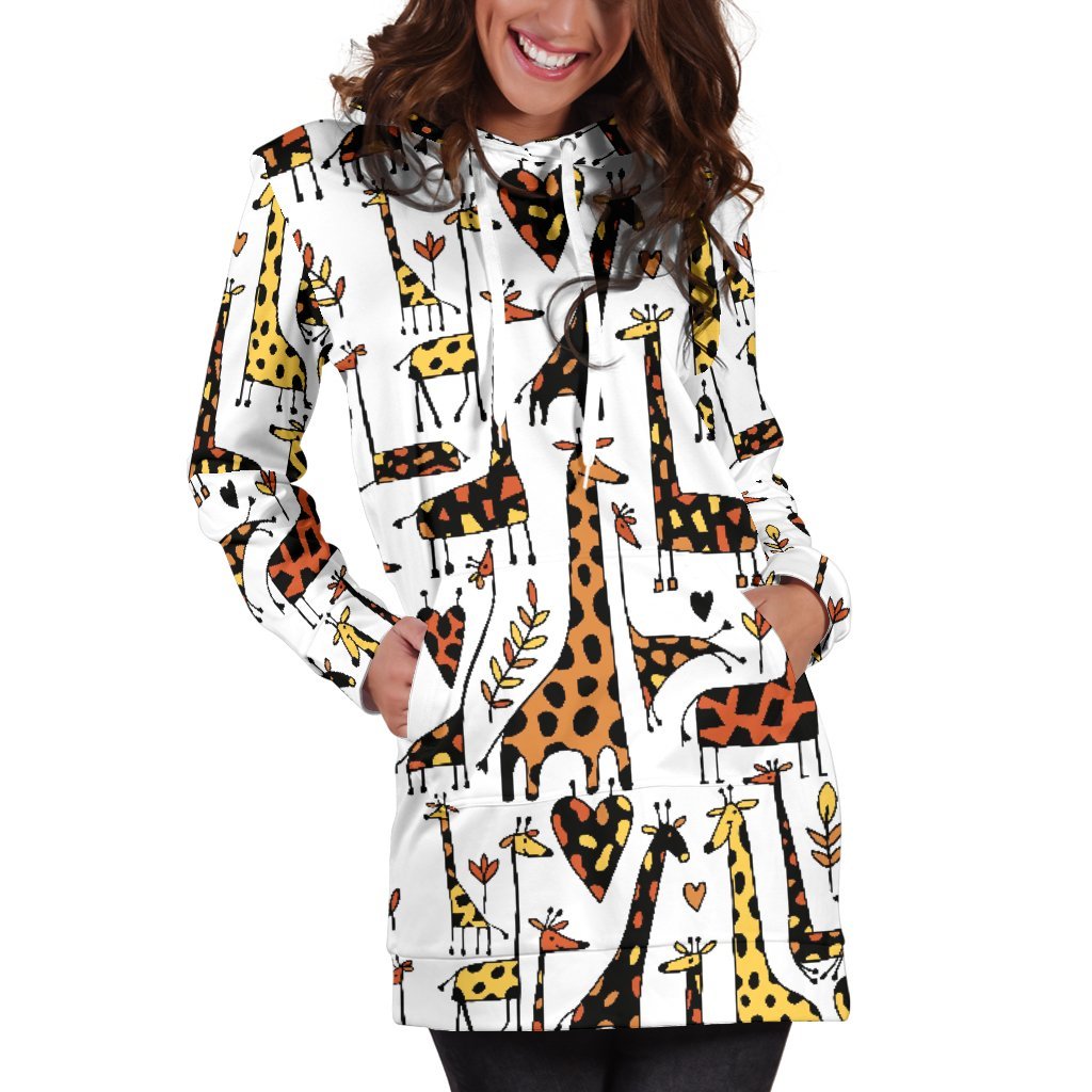 Cartoon Giraffe Pattern Print Women's Pullover Hoodie Dress