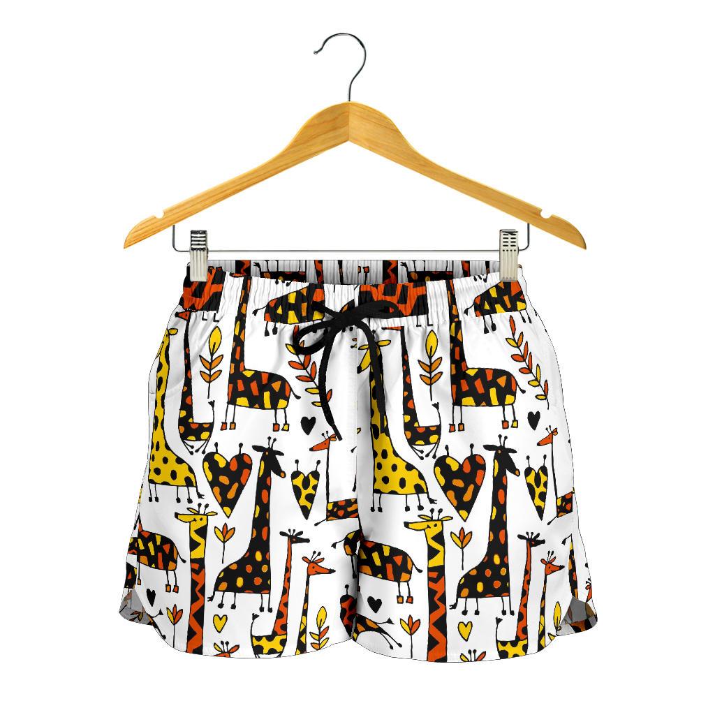 Cartoon Giraffe Pattern Print Women's Shorts
