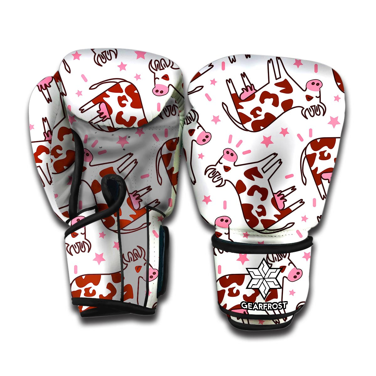 Cartoon Happy Dairy Cow Pattern Print Boxing Gloves